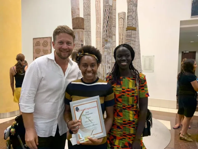  Joshua Barnes, Coordinator of the Aspire Program, and 2019 NT Young Australian of the Year Nominee & CDU postgraduate student - Jane Alia. 