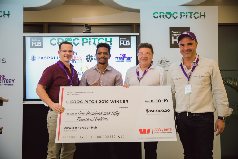 Winners of Croc pitch 2019 holding a cheque