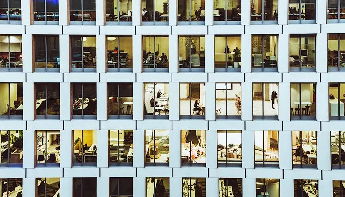 Close up of office building windows
