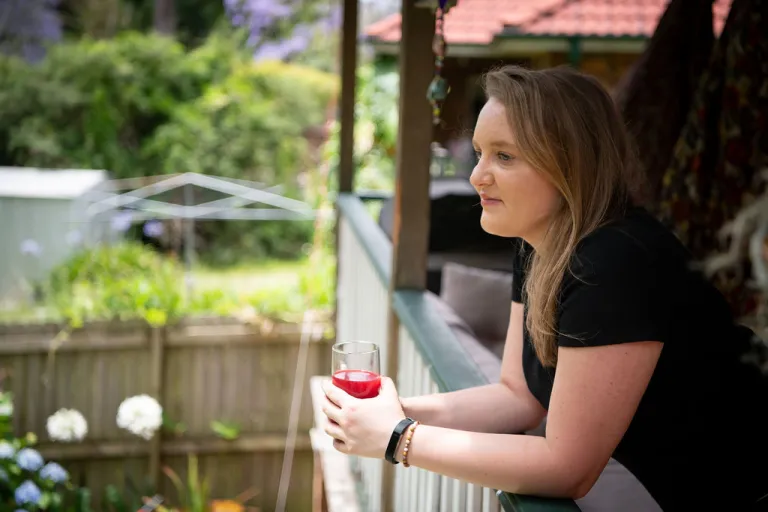 CDU student Claire Bowditch on her balcony