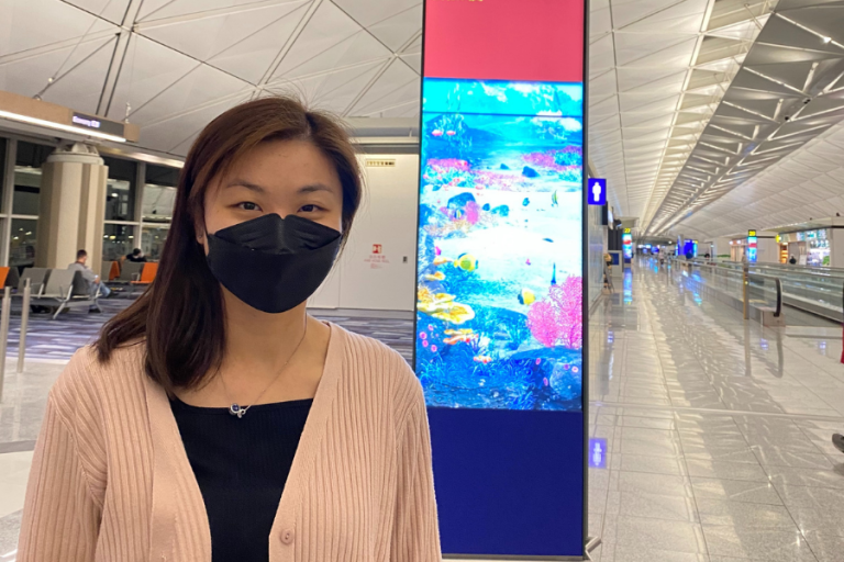 CDU Charter Flight student Maggie departs Hong Kong airport