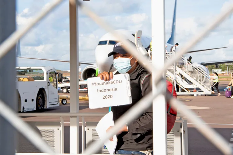 CDU charter flight student Mujiburrahman arrived in Darwin