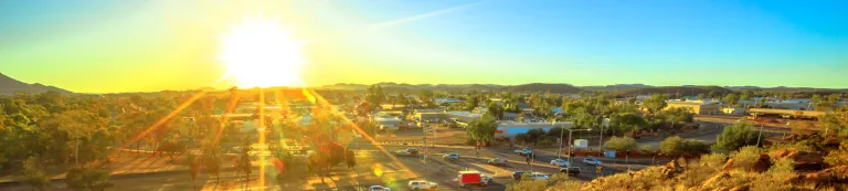 View of town in bright sun