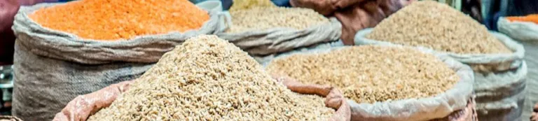 Sacks of rice and lentils