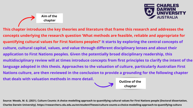 This chapter introduces the key theories and literature that frame this research and addresses  the concepts underlying the research question ‘What methods are feasible, reliable and  appropriate for quantifying cultural values for First Nations peoples?’ It starts by exploring the  central concepts of culture, cultural capital, values, and value through different disciplinary  lenses and about their application to First Nations peoples. Given the potentially broad  disciplinary readership, this multidiscip