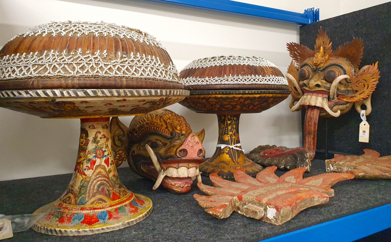Balinese sculptures in the CDU Art Collection 3D storeroom