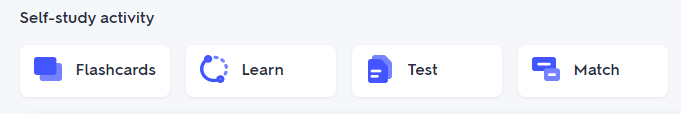Icons for study tasks from Quizlet