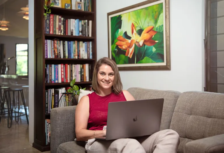 Studying online on laptop