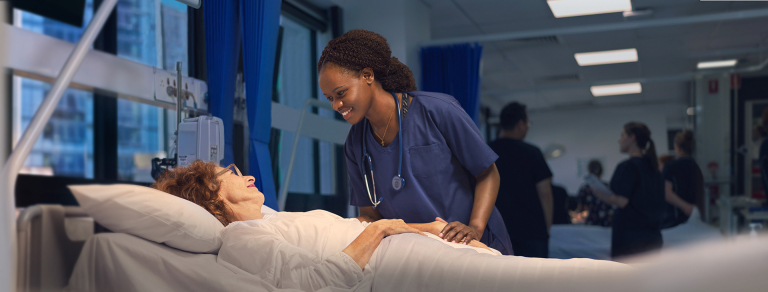 female nursing student with patient at CDU Sydney
