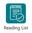 Reading list icon. White book with a tick on it.