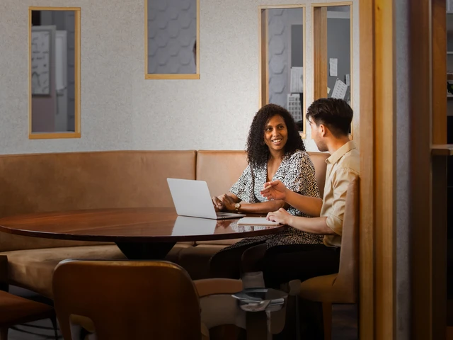Researchers using laptop