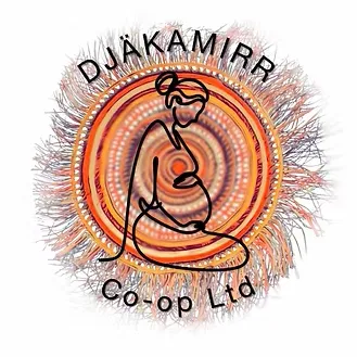 the djakamirr logo shows a pandanus birthing mat with outline of pregnant woman