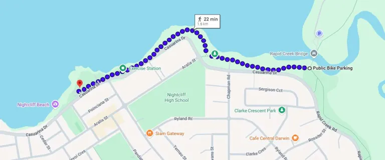 map excerpt of teh nightcliff foreshore path