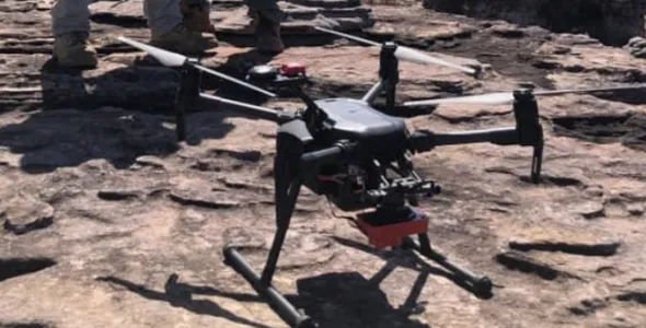 Drone standing on rock