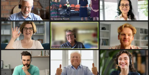 NI HDR students discussing their thesis in an online meeting