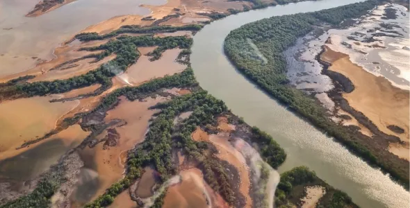 Aerial View of Marra Sea Country - River System with Green Mangroves
