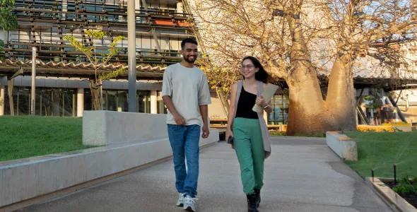 Students walking around the campus