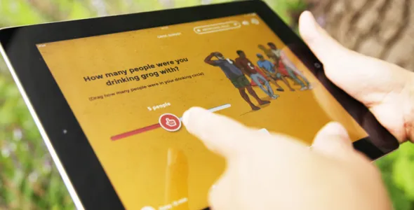 Hands hold an ipad showing the Grog Survey App