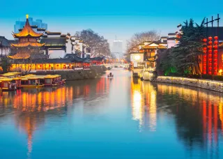 Sunset on lake in Nanjing, China