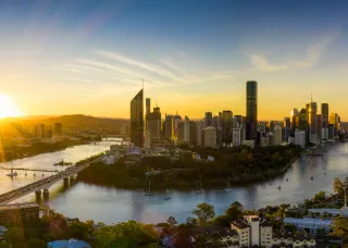 Aerial View of Brisbane City Sunset