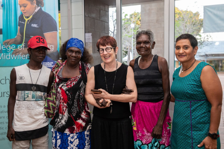 Professor Sue Kildea & Dr. Yvette Roe with Molly Wardaguga’s family at the CDU launch of the new centre