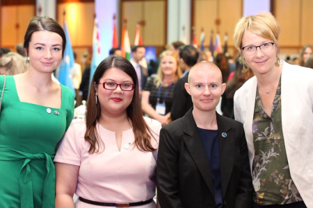 From left: Scholarship recipient and Fellow for Malaysia Sidney Goram-Aitken, Zarah Ramoso, Alumni Ambassador Katie Hicks and CDU International Liaison Officer Maricki Moeller-Levick.