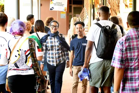 CDU student Fariana Kashem and Student Ambassador Jurse Salandanan at the Casuarina campus orientation.