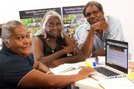 Brenda Muthamuluwuy, Joy Bulkanhawuy and Gawura Wanambi_web