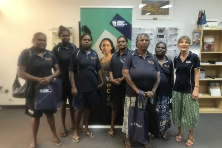 Cathy Mulhall with students