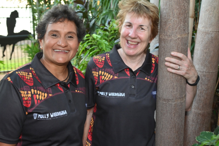 Charles Darwin University (CDU) Professors Sue Kildea (left) and Yvette Roe, from the Molly Wardaguga Research Centre head up the To Be Born Upon a Pandanus Mat program. 
