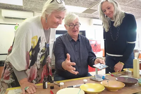 CDU hosted masterclass workshops led by acclaimed ceramicists, Greg Daly and Janet DeBoos, which focused on glaze development and surface decoration respectively, as part of the Alice Springs-based Triennale. 