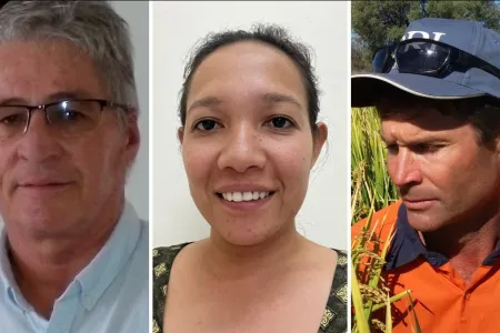 Composite image of three people, heads and shoulders