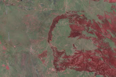 A satellite image from NAFI of the bushfires sweeping through the Barkly region. 