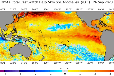 NOAA Map showing the cooler waters around Timor-Leste 