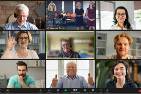 NI HDR students discussing their thesis in an online meeting