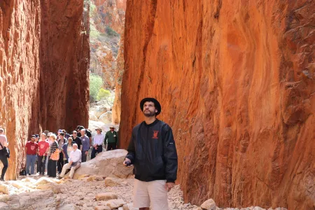 man standing in chasm
