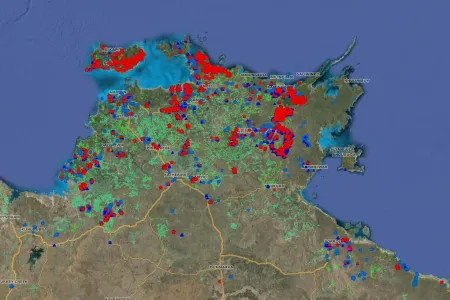 A NAFI satellite image of fires across the Top End. NAFI Thas received a $588,000 grant through the Disaster Resilience Australia Package.