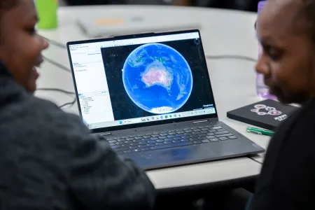 two people looking at map