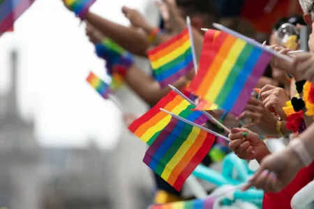 Rainbow flags waving