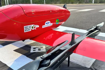 Partial view of red drone