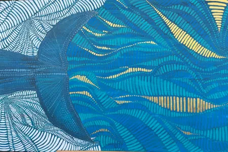 Painting of whales tail using Indigenous Australian Art style