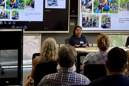 A women speaking in a classroom