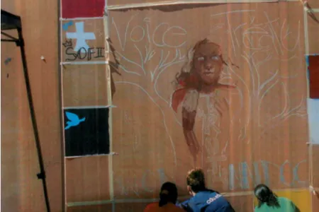 CDU creative researchers painting murals in Darwin prison