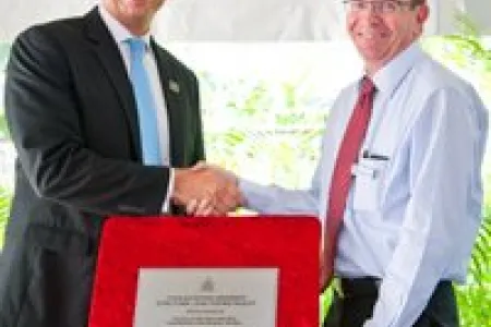 Chief Minister Adam Giles and CDU professor Simon Maddocks open the Structural Load Test Facility