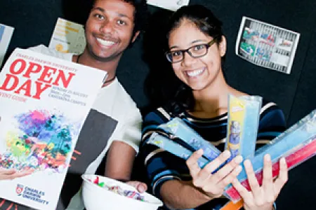 Weird and wonderful activities will run on CDU Open Day. From left: CDU students Kenneth Kachrgamar and Priyanka Dsouza