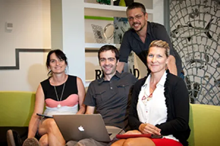 The Innovative Media Production Studio team aims to enhance online learning for CDU students. From left: team leader Alison Lockley, web programmer and designer Jeff Ballweg, 3D animation and multimedia designer Dan Hartney, Massive Open Online Course coordinator Karin Pfister