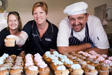Muffin decorating is one of the many creative workshops at CDU’s upcoming Open Day. From left: Tracy Worth and Cassandra and Robert Schwerdt
