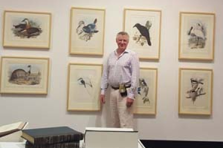 The collection loaned by Dr Andrew Miller includes original lithographic hand-coloured prints of birds by English ornithologist John Gould