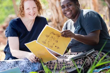 CDU-ANU PhD scholar Cathy Bow and native Kunwinjku speaker Seraine Namundja. Cathy will discuss how digital technologies can support Indigenous language teaching at the Let’s Talk Aboriginal Languages symposium