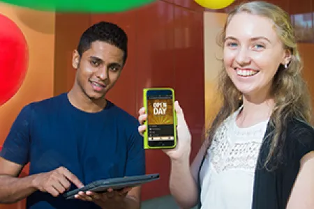 From left: CDU graduate Matthew Koshy and student Samara Glazbrook